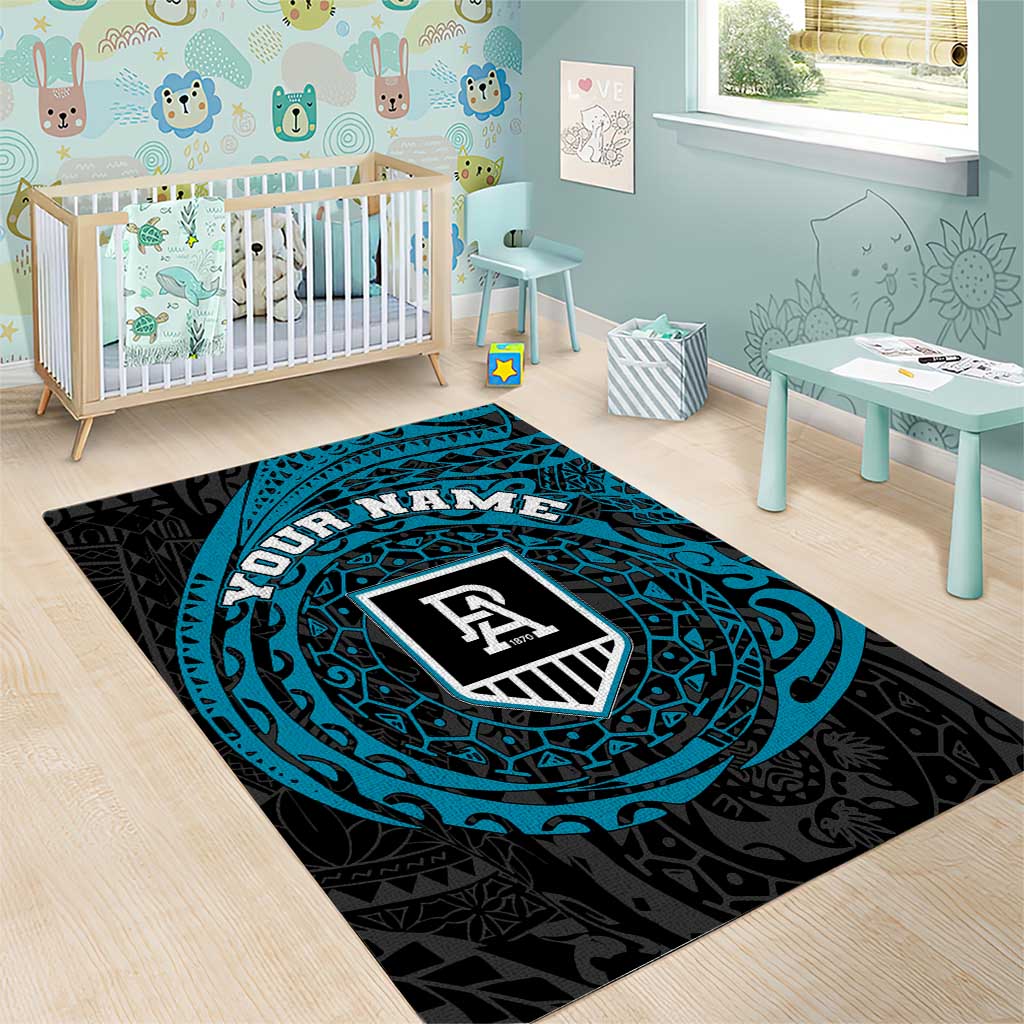 Personalized Port Adelaide Power Polynesian Area Rug Tribal Chest and Sleeve Tattoo Heritage Warrior