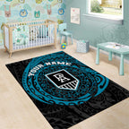 Personalized Port Adelaide Power Polynesian Area Rug Tribal Chest and Sleeve Tattoo Heritage Warrior
