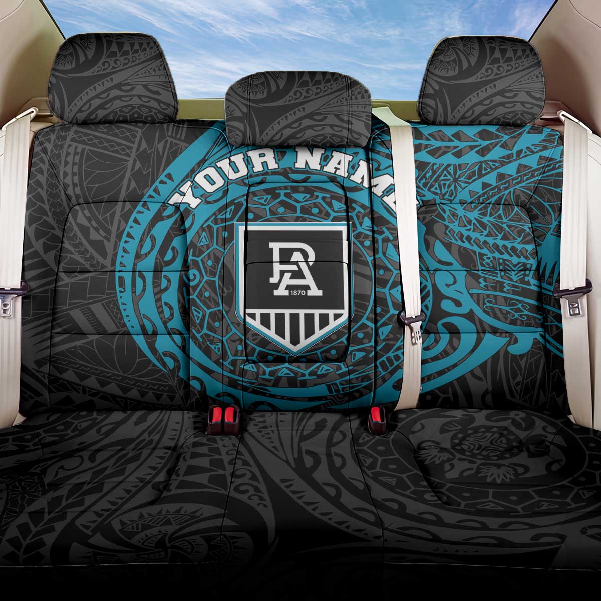 Personalized Port Adelaide Power Polynesian Back Car Seat Cover Tribal Chest and Sleeve Tattoo Heritage Warrior