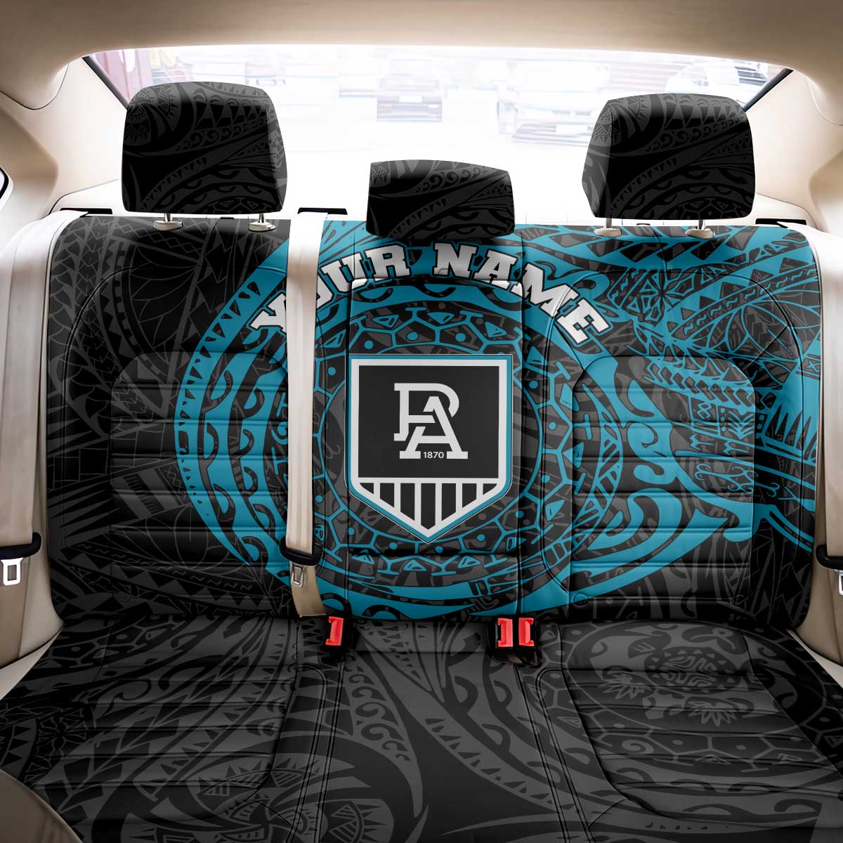 Personalized Port Adelaide Power Polynesian Back Car Seat Cover Tribal Chest and Sleeve Tattoo Heritage Warrior