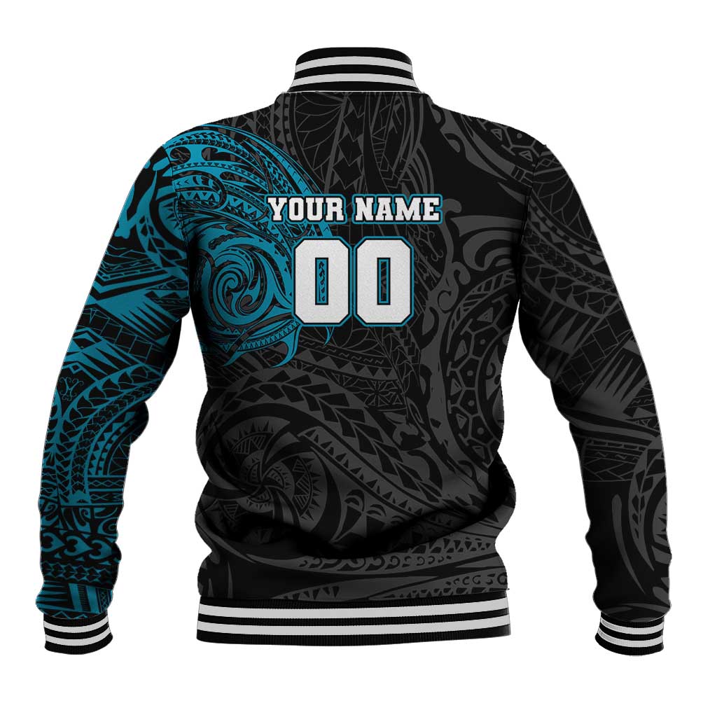 Personalized Port Adelaide Power Polynesian Baseball Jacket Tribal Chest and Sleeve Tattoo Heritage Warrior