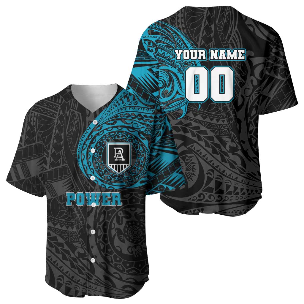 Personalized Port Adelaide Power Polynesian Baseball Jersey Tribal Chest and Sleeve Tattoo Heritage Warrior