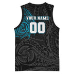 Personalized Port Adelaide Power Polynesian Basketball Jersey Tribal Chest and Sleeve Tattoo Heritage Warrior