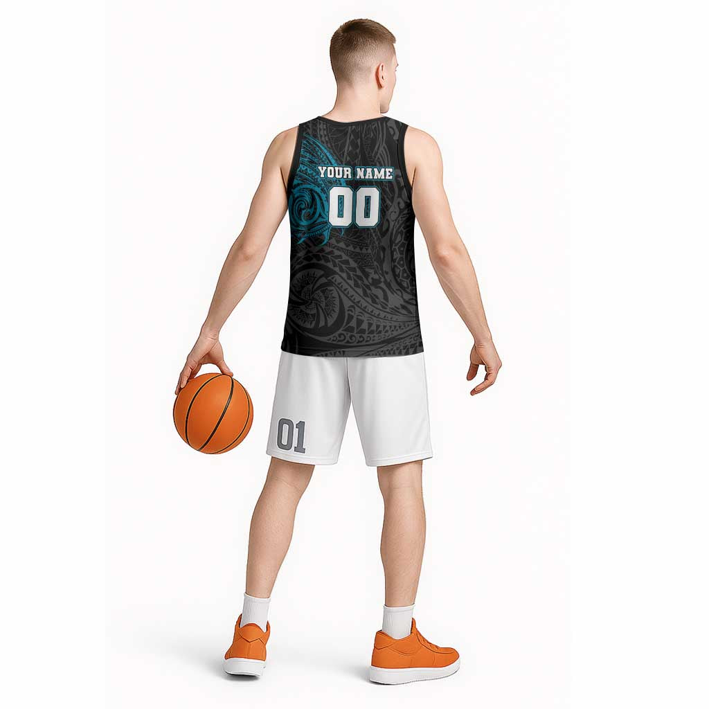 Personalized Port Adelaide Power Polynesian Basketball Jersey Tribal Chest and Sleeve Tattoo Heritage Warrior