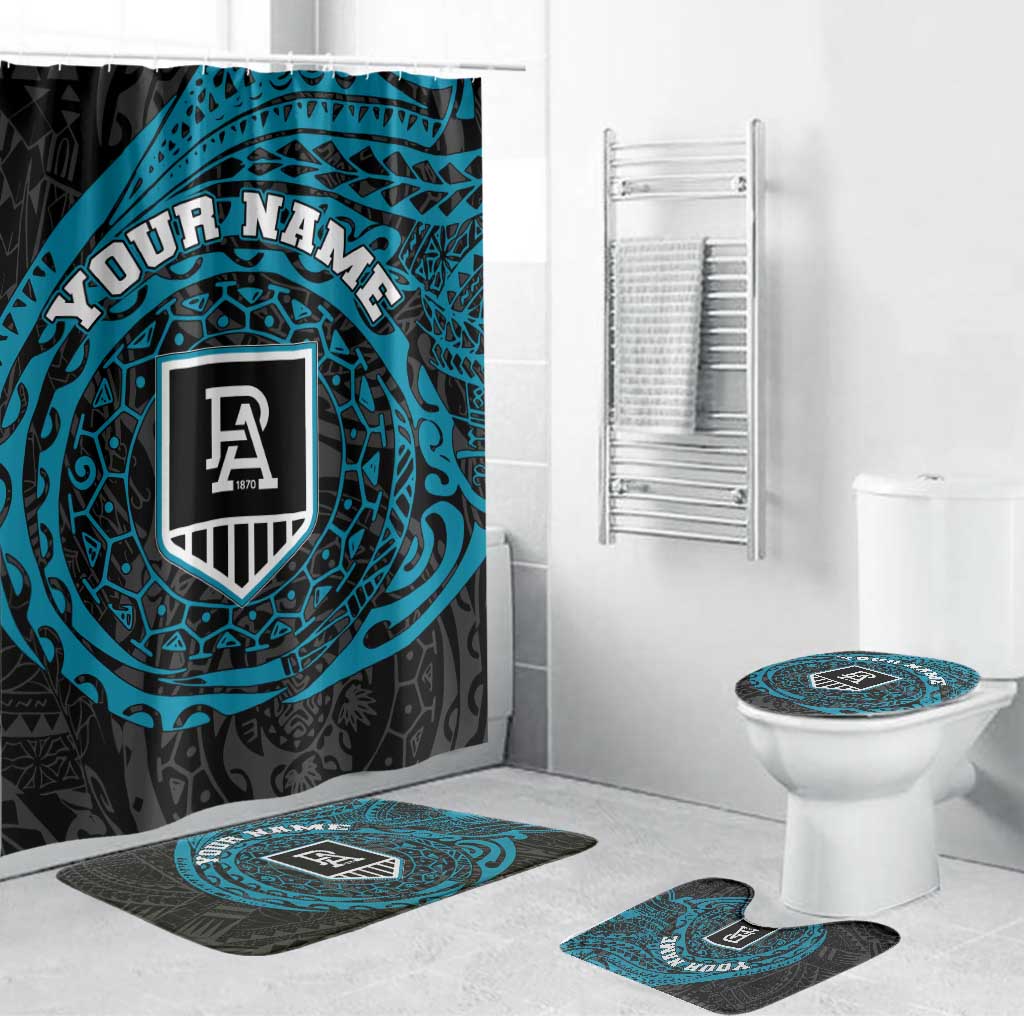 Personalized Port Adelaide Power Polynesian Bathroom Set Tribal Chest and Sleeve Tattoo Heritage Warrior