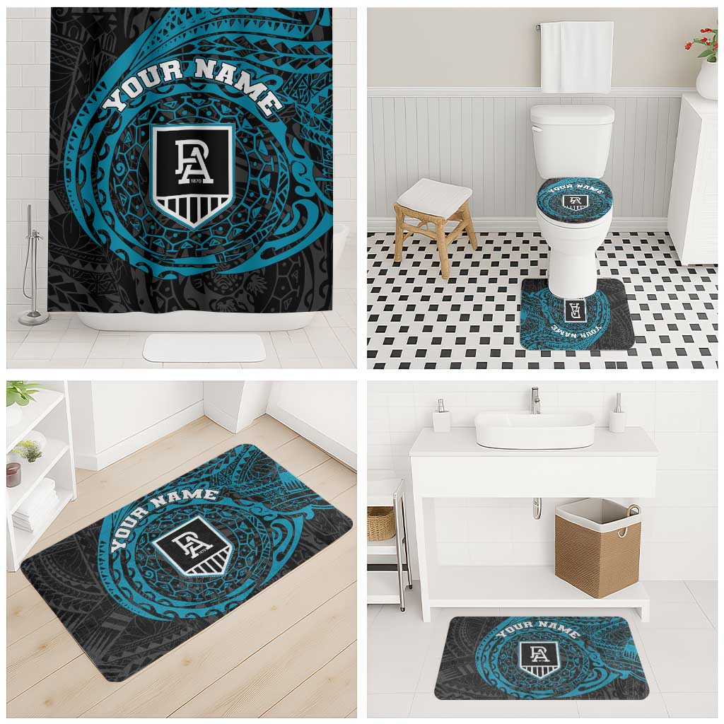 Personalized Port Adelaide Power Polynesian Bathroom Set Tribal Chest and Sleeve Tattoo Heritage Warrior