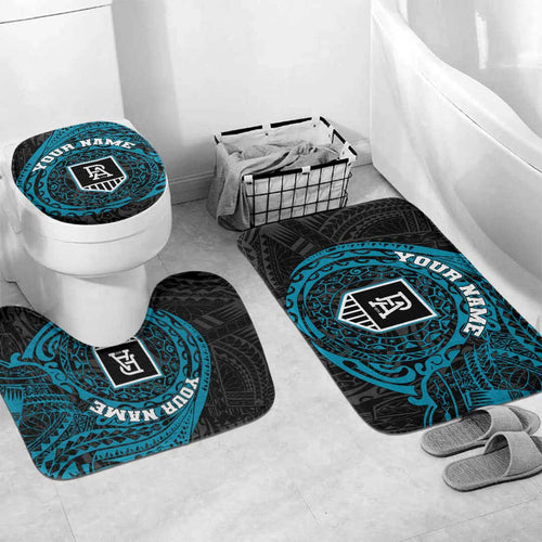 Personalized Port Adelaide Power Polynesian Bathroom Set Tribal Chest and Sleeve Tattoo Heritage Warrior