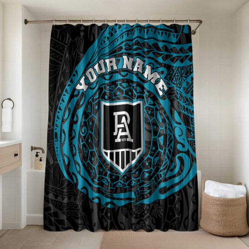 Personalized Port Adelaide Power Polynesian Bathroom Set Tribal Chest and Sleeve Tattoo Heritage Warrior