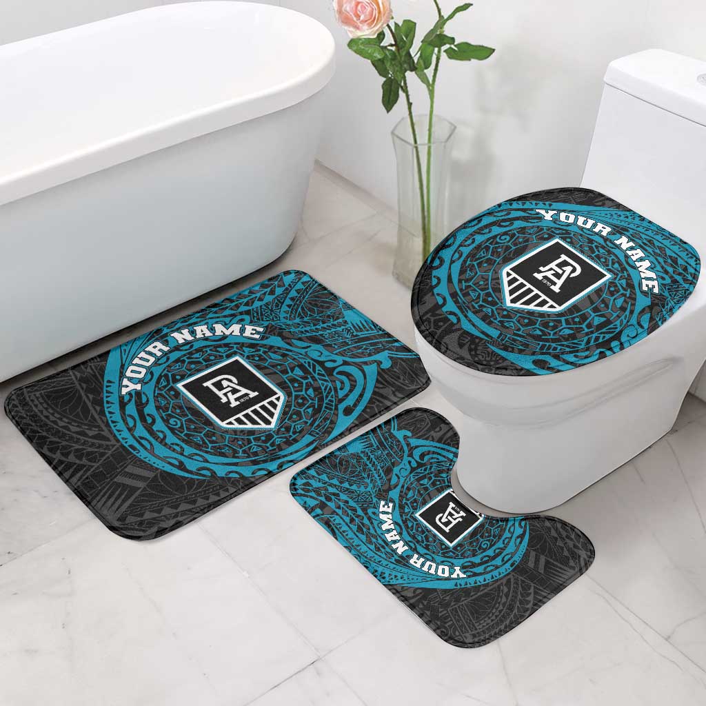 Personalized Port Adelaide Power Polynesian Bathroom Set Tribal Chest and Sleeve Tattoo Heritage Warrior