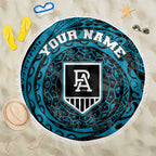 Personalized Port Adelaide Power Polynesian Beach Blanket Tribal Chest and Sleeve Tattoo Heritage Warrior