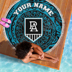 Personalized Port Adelaide Power Polynesian Beach Blanket Tribal Chest and Sleeve Tattoo Heritage Warrior