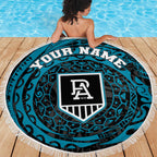 Personalized Port Adelaide Power Polynesian Beach Blanket Tribal Chest and Sleeve Tattoo Heritage Warrior