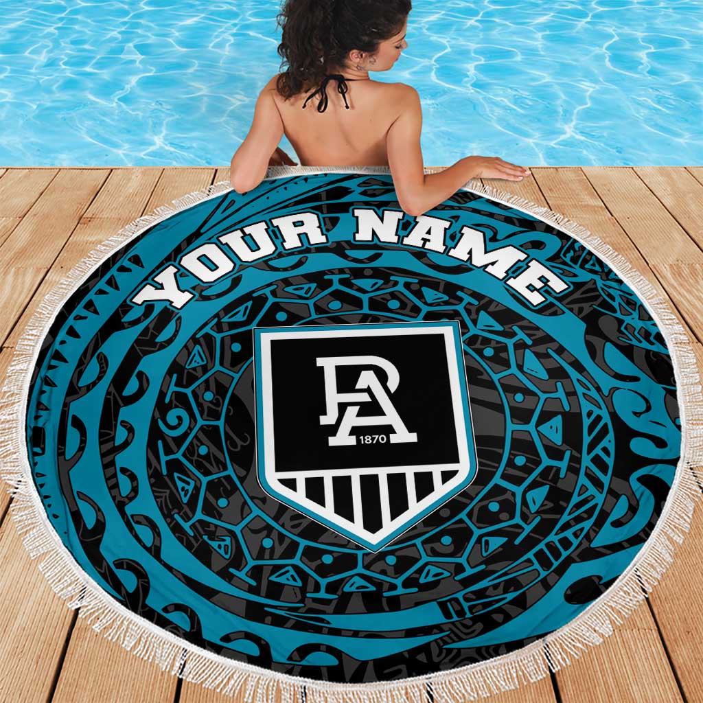 Personalized Port Adelaide Power Polynesian Beach Blanket Tribal Chest and Sleeve Tattoo Heritage Warrior