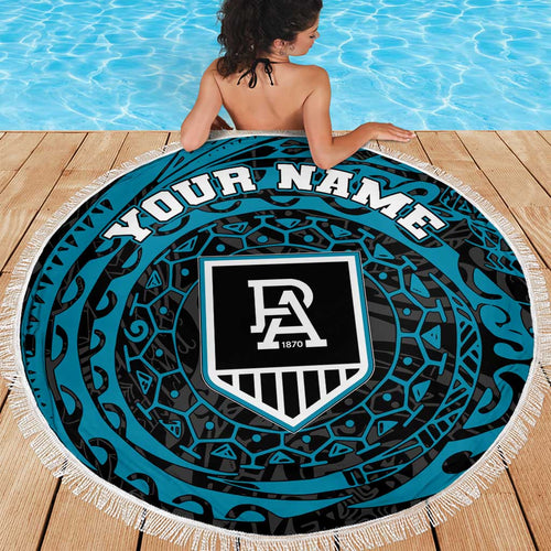 Personalized Port Adelaide Power Polynesian Beach Blanket Tribal Chest and Sleeve Tattoo Heritage Warrior