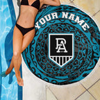 Personalized Port Adelaide Power Polynesian Beach Blanket Tribal Chest and Sleeve Tattoo Heritage Warrior