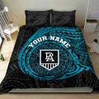 Personalized Port Adelaide Power Polynesian Bedding Set Tribal Chest and Sleeve Tattoo Heritage Warrior