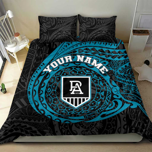 Personalized Port Adelaide Power Polynesian Bedding Set Tribal Chest and Sleeve Tattoo Heritage Warrior