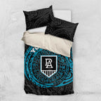 Personalized Port Adelaide Power Polynesian Bedding Set Tribal Chest and Sleeve Tattoo Heritage Warrior