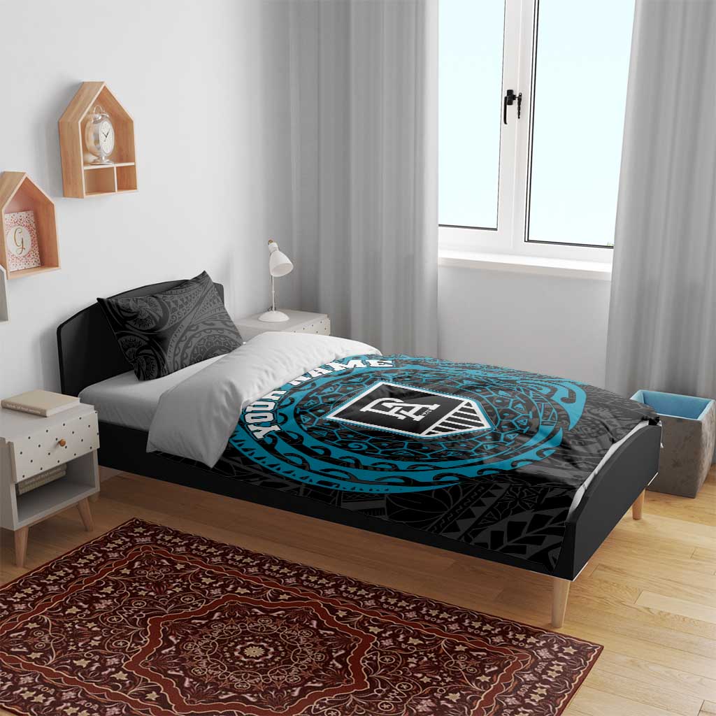 Personalized Port Adelaide Power Polynesian Bedding Set Tribal Chest and Sleeve Tattoo Heritage Warrior