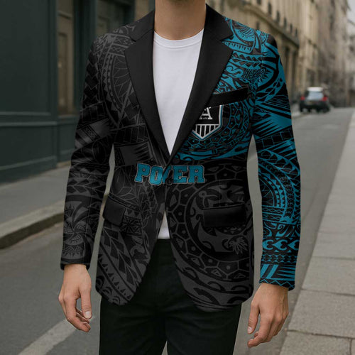 Personalized Port Adelaide Power Polynesian Blazer Tribal Chest and Sleeve Tattoo Heritage Warrior