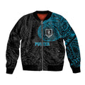 Personalized Port Adelaide Power Polynesian Bomber Jacket Tribal Chest and Sleeve Tattoo Heritage Warrior