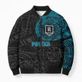 Personalized Port Adelaide Power Polynesian Bomber Puffer Jacket Tribal Chest and Sleeve Tattoo Heritage Warrior