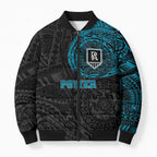Personalized Port Adelaide Power Polynesian Bomber Puffer Jacket Tribal Chest and Sleeve Tattoo Heritage Warrior