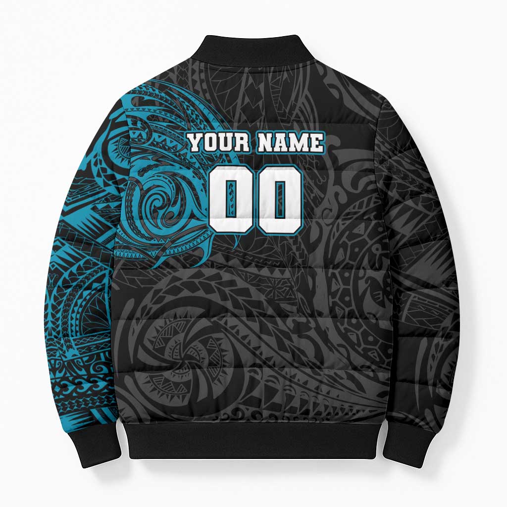 Personalized Port Adelaide Power Polynesian Bomber Puffer Jacket Tribal Chest and Sleeve Tattoo Heritage Warrior