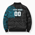 Personalized Port Adelaide Power Polynesian Bomber Puffer Jacket Tribal Chest and Sleeve Tattoo Heritage Warrior
