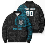 Personalized Port Adelaide Power Polynesian Bomber Puffer Jacket Tribal Chest and Sleeve Tattoo Heritage Warrior