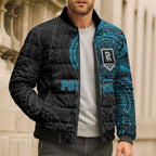 Personalized Port Adelaide Power Polynesian Bomber Puffer Jacket Tribal Chest and Sleeve Tattoo Heritage Warrior