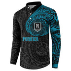 Personalized Port Adelaide Power Polynesian Button Sweatshirt Tribal Chest and Sleeve Tattoo Heritage Warrior