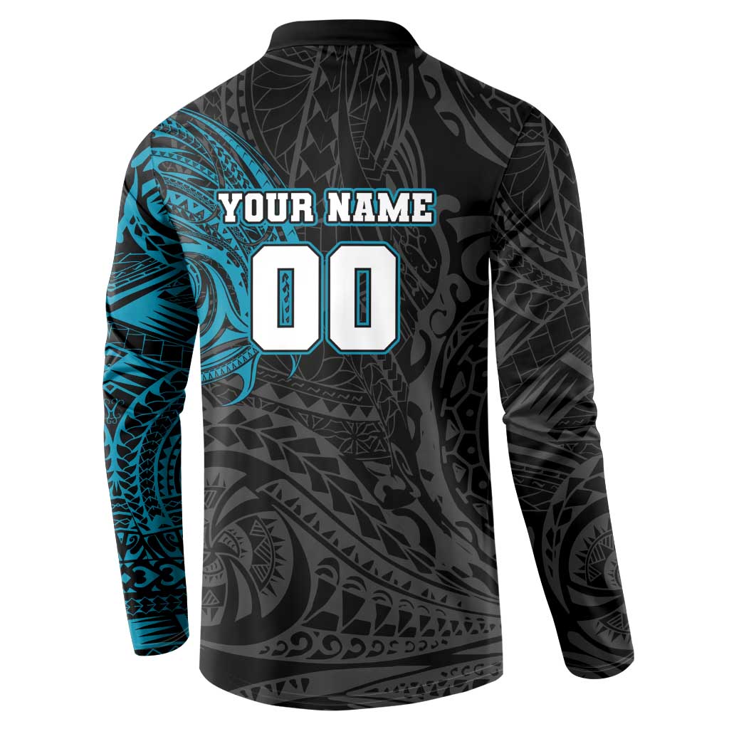 Personalized Port Adelaide Power Polynesian Button Sweatshirt Tribal Chest and Sleeve Tattoo Heritage Warrior
