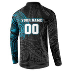 Personalized Port Adelaide Power Polynesian Button Sweatshirt Tribal Chest and Sleeve Tattoo Heritage Warrior