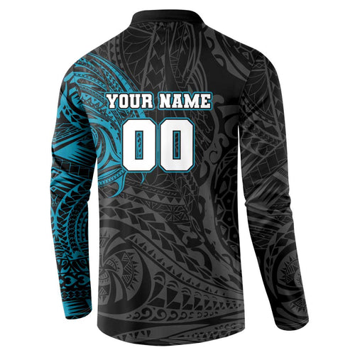 Personalized Port Adelaide Power Polynesian Button Sweatshirt Tribal Chest and Sleeve Tattoo Heritage Warrior