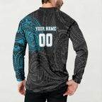 Personalized Port Adelaide Power Polynesian Button Sweatshirt Tribal Chest and Sleeve Tattoo Heritage Warrior