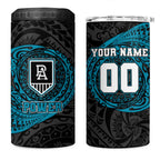 Personalized Port Adelaide Power Polynesian 4 in 1 Can Cooler Tumbler Tribal Chest and Sleeve Tattoo Heritage Warrior