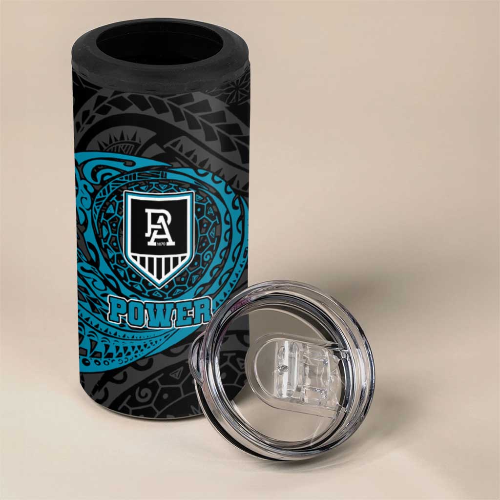 Personalized Port Adelaide Power Polynesian 4 in 1 Can Cooler Tumbler Tribal Chest and Sleeve Tattoo Heritage Warrior