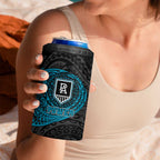 Personalized Port Adelaide Power Polynesian 4 in 1 Can Cooler Tumbler Tribal Chest and Sleeve Tattoo Heritage Warrior