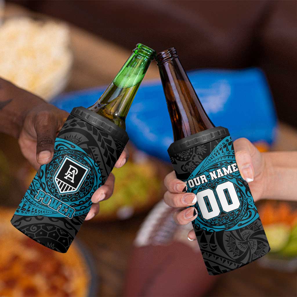 Personalized Port Adelaide Power Polynesian 4 in 1 Can Cooler Tumbler Tribal Chest and Sleeve Tattoo Heritage Warrior