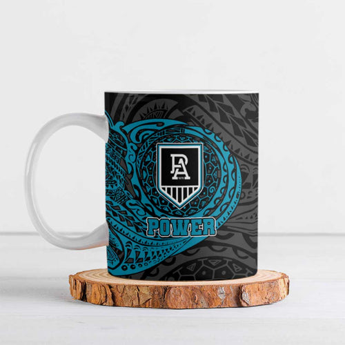 Personalized Port Adelaide Power Polynesian Ceramic Mug Tribal Chest and Sleeve Tattoo Heritage Warrior