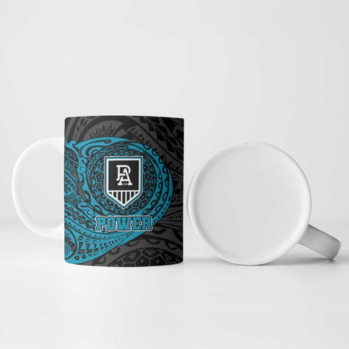 Personalized Port Adelaide Power Polynesian Ceramic Mug Tribal Chest and Sleeve Tattoo Heritage Warrior