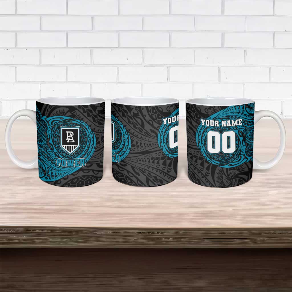 Personalized Port Adelaide Power Polynesian Ceramic Mug Tribal Chest and Sleeve Tattoo Heritage Warrior