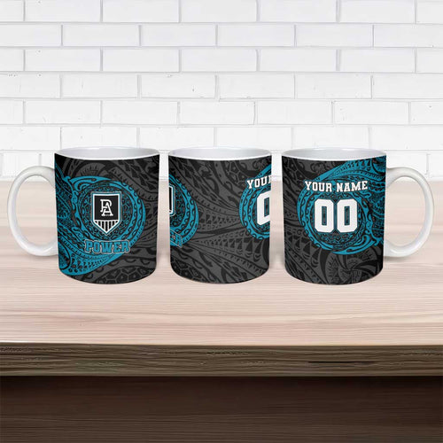 Personalized Port Adelaide Power Polynesian Ceramic Mug Tribal Chest and Sleeve Tattoo Heritage Warrior