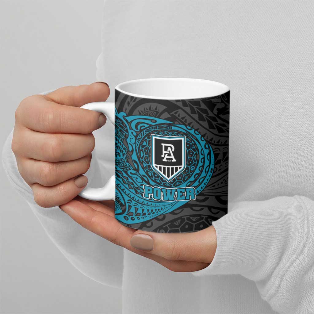 Personalized Port Adelaide Power Polynesian Ceramic Mug Tribal Chest and Sleeve Tattoo Heritage Warrior