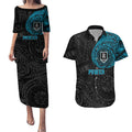 Personalized Port Adelaide Power Polynesian Couples Matching Puletasi and Hawaiian Shirt Tribal Chest and Sleeve Tattoo Heritage Warrior
