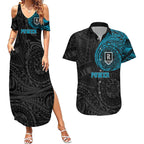 Personalized Port Adelaide Power Polynesian Couples Matching Summer Maxi Dress and Hawaiian Shirt Tribal Chest and Sleeve Tattoo Heritage Warrior