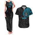 Personalized Port Adelaide Power Polynesian Couples Matching Tank Maxi Dress and Hawaiian Shirt Tribal Chest and Sleeve Tattoo Heritage Warrior