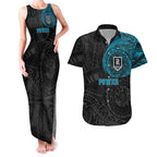 Personalized Port Adelaide Power Polynesian Couples Matching Tank Maxi Dress and Hawaiian Shirt Tribal Chest and Sleeve Tattoo Heritage Warrior