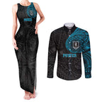 Personalized Port Adelaide Power Polynesian Couples Matching Tank Maxi Dress and Long Sleeve Button Shirt Tribal Chest and Sleeve Tattoo Heritage Warrior